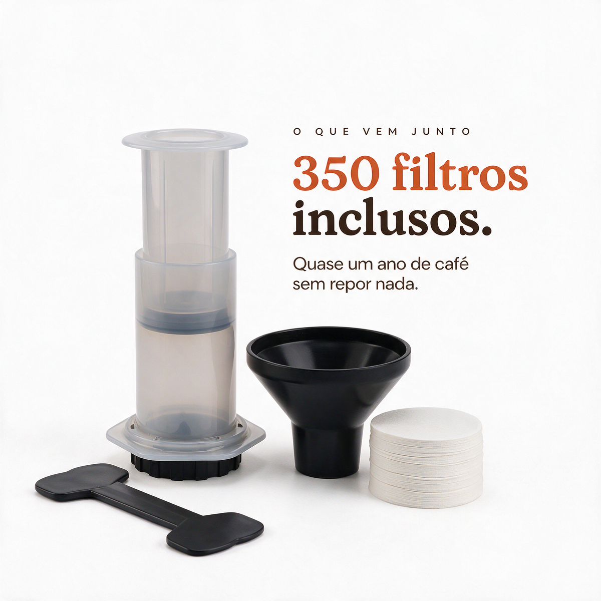 350 filtros de papel inclusos, quase um ano de café sem repor nada