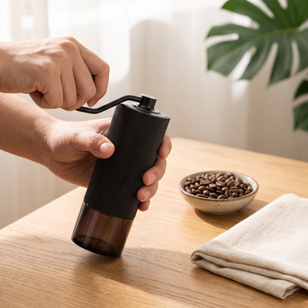Moedor de Café Manual CNC com Rolamento Duplo e Mó de Aço