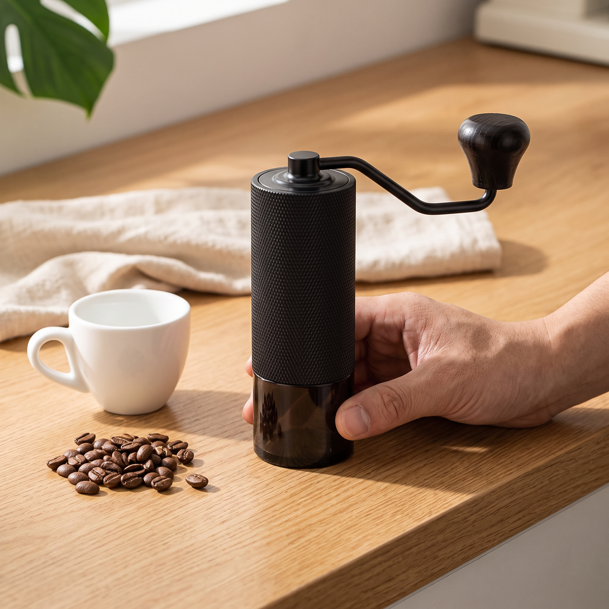 Moedor de Café Manual CNC com Rolamento Duplo e Mó de Aço