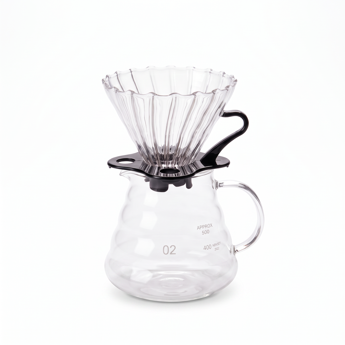 Conjunto coador de vidro borossilicato com jarra 600ml, fundo branco