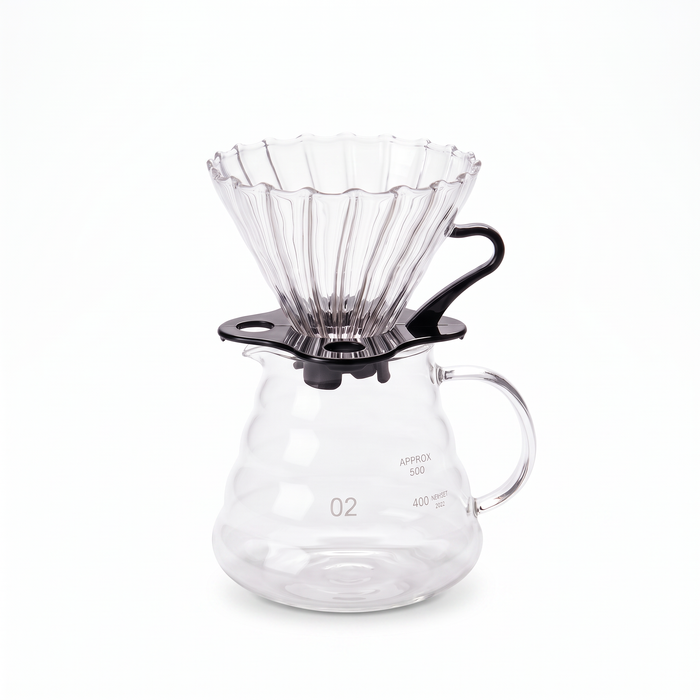 Conjunto coador de vidro borossilicato com jarra 600ml, fundo branco