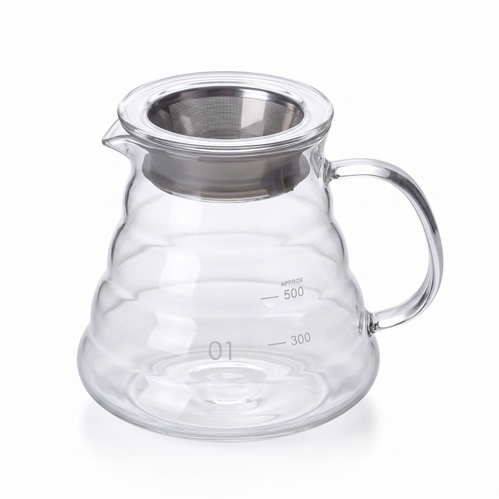 Jarra de vidro para café coado 600ml com tampa, fundo branco
