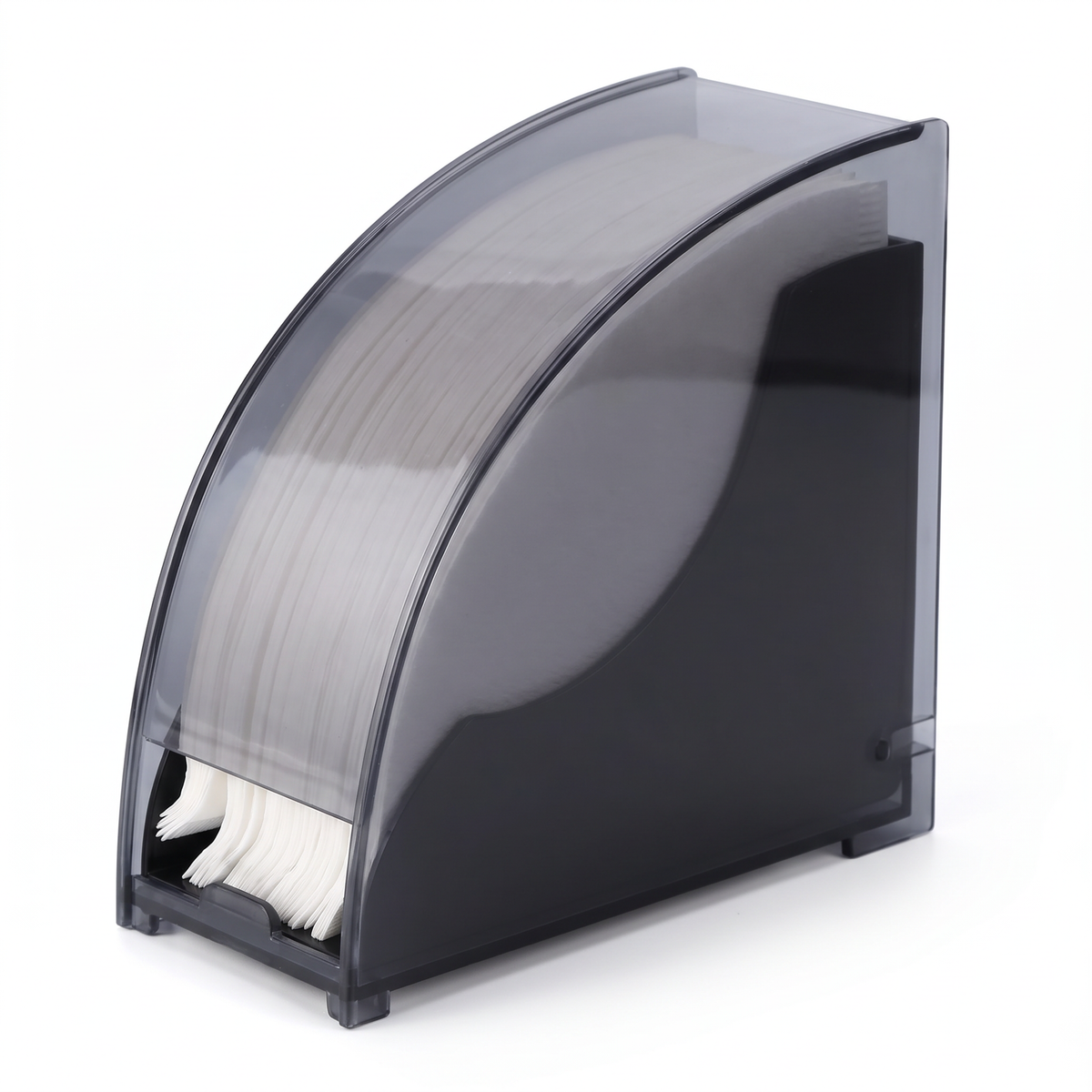 Porta filtro de café preto translucido com tampa deslizante, fundo branco