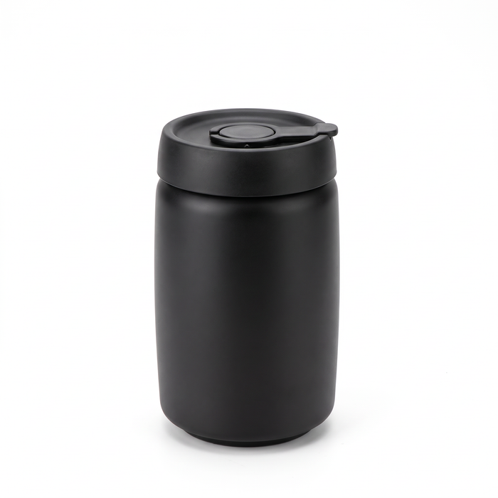 Pote de aço inox a vácuo para café e chá com trava, fundo branco