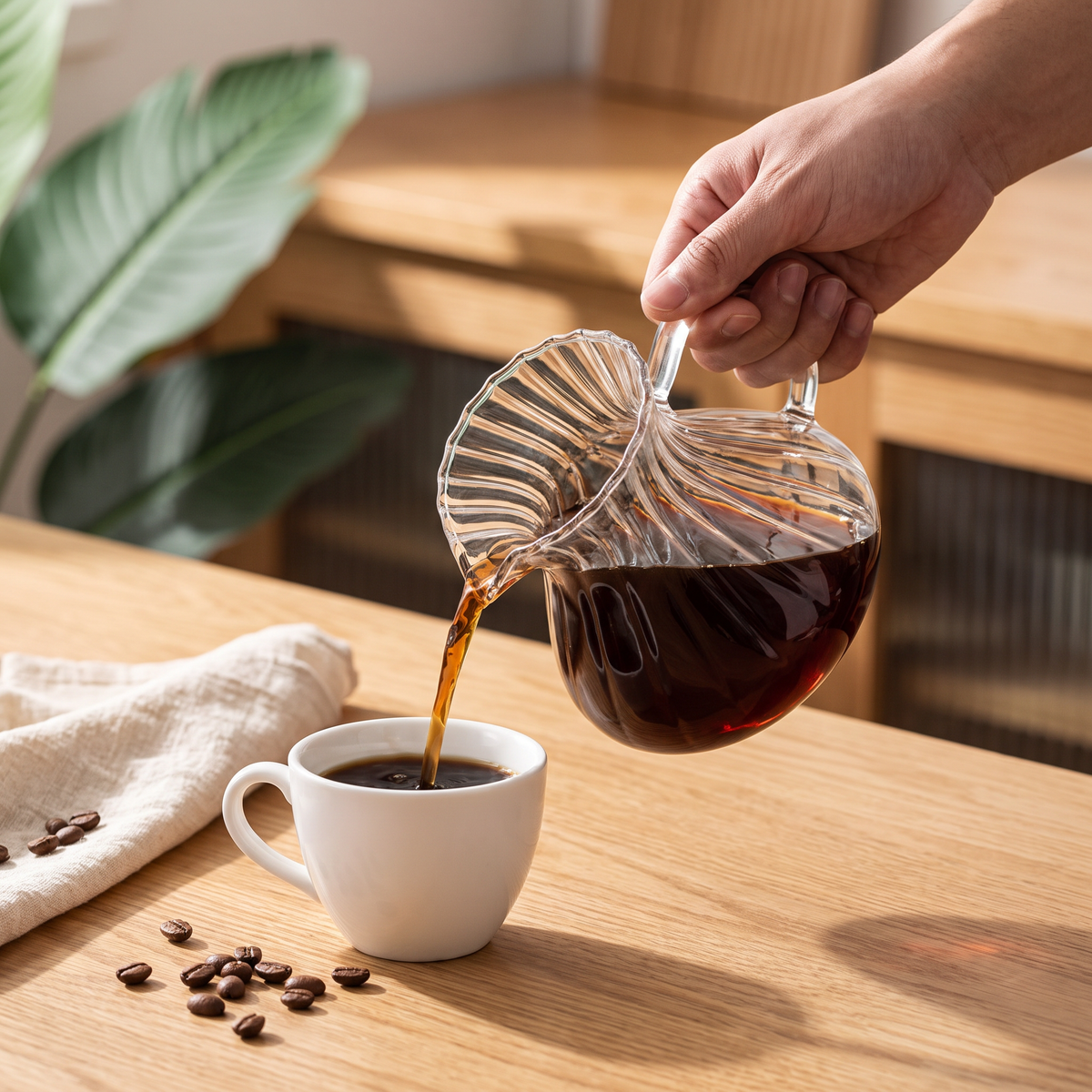 Jarra servindo café em uma xícara