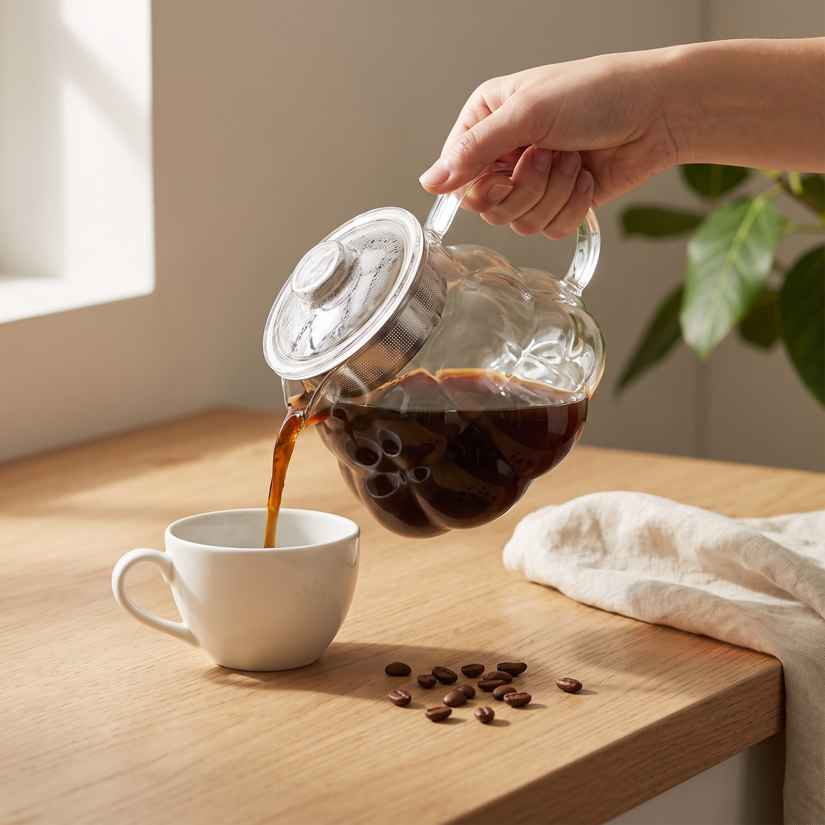 Jarra nuvem servindo café em uma xícara