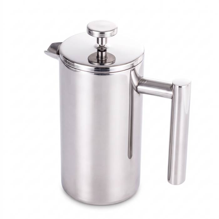 Prensa francesa de aço inox parede dupla, fundo branco